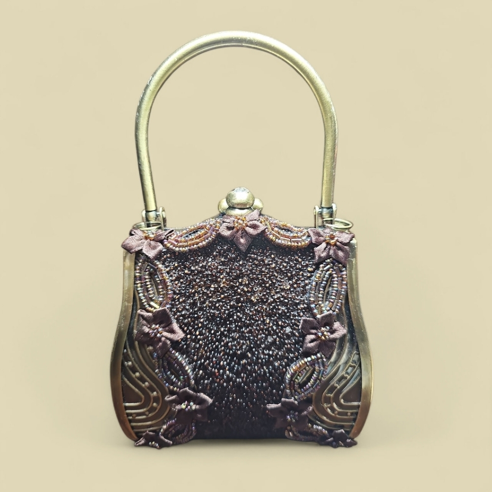 Vice Versa Vintage Chic Brown and Gold Metal Bag with Elegant Design